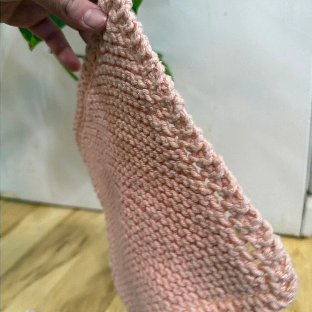 Handmade Pink and Multicolor Knit Dishcloth Set